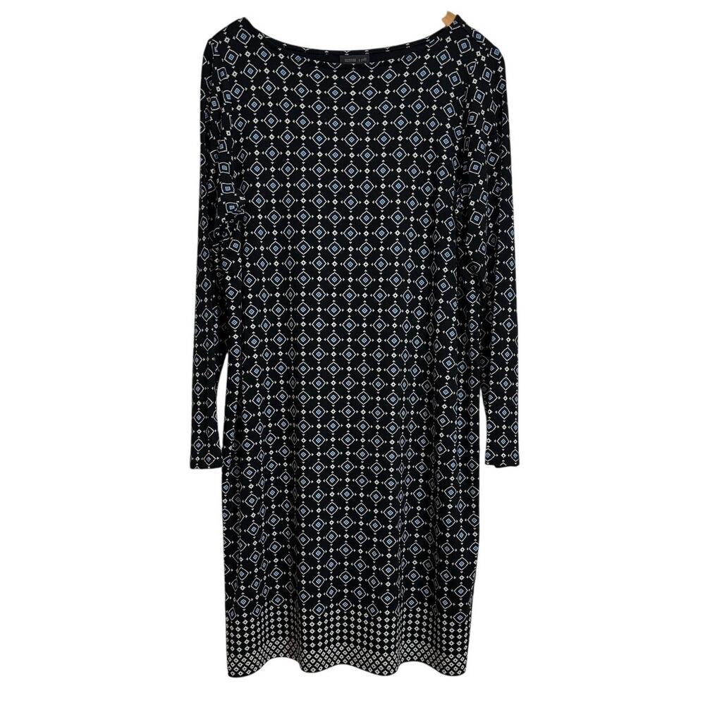 J. Jill Women M Wearever M Long Sleeve Bordeaux Print Dress Business Casual